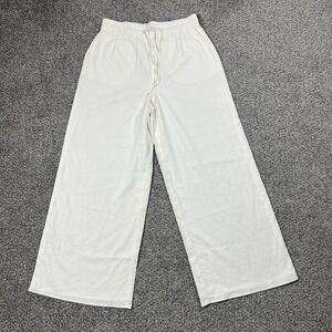 Express Pants Womens S Short White Wide Leg Linen High Rise Pockets Lounge